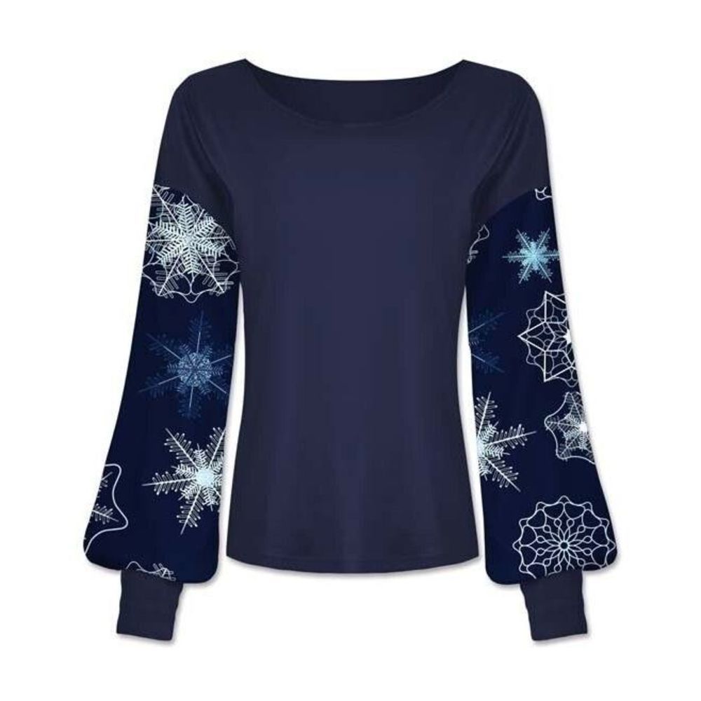UDEAR Navy & Mint Abstract Snowflake Balloon Sleeve Top Size L